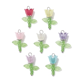 Подвески из акриловых бусин и пластиковых бусин с имитацией жемчуга и японского бисера, с латунными штифтами с шаровидной головкой и колпачками из сплава в тибетском стиле, цветок