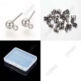 20 Résultats de boucles d'oreilles en fer à billes, avec 20pcs 304 écrous d'oreille en acier inoxydable
