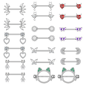 304 Кольца для сосков из нержавеющей стали с кубическим цирконием, цвет нержавеющей стали