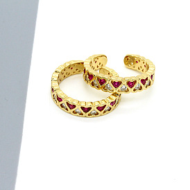 Retro Color Block Heart-shaped Ring with Zircon, Red and White Open-ended Finger Ring