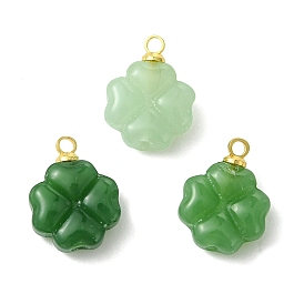 Имитация нефрита стеклянные подвески, подвески в виде четырехлистного клевера, с латунными штифтовыми скобами