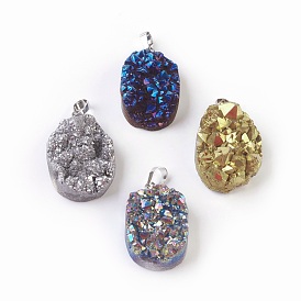 Pendentifs à cristaux de quartz naturels à haute densité, avec les accessoires en laiton, ovale