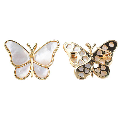 White Shell Butterfly Badge, Brass Lapel Pin for Backpack Clothes, Nickel Free