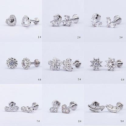 Серьги-гвоздики из нержавеющей стали с микропаве из прозрачного кубического циркония для женщин и мужчин, плоская серьга сзади