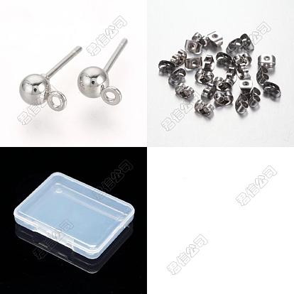 20 Résultats de boucles d'oreilles en fer à billes, avec 20pcs 304 écrous d'oreille en acier inoxydable