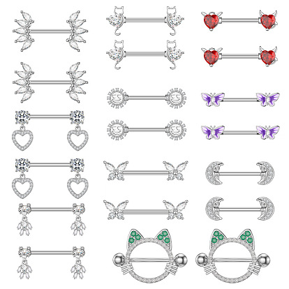 304 Кольца для сосков из нержавеющей стали с кубическим цирконием, цвет нержавеющей стали