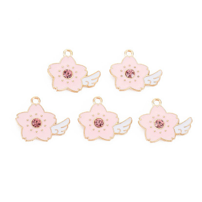 Emaille Anhänger Legierung, mit Strass, cadmiumfrei und bleifrei, Licht Gold, Blume