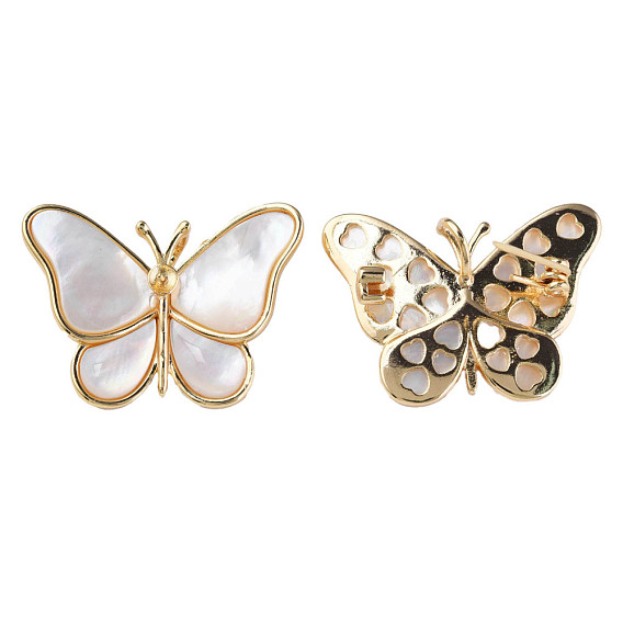 White Shell Butterfly Badge, Brass Lapel Pin for Backpack Clothes, Nickel Free
