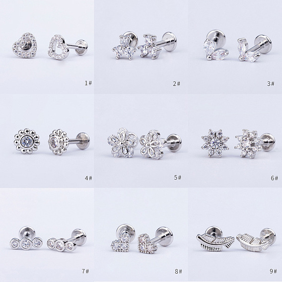 Серьги-гвоздики из нержавеющей стали с микропаве из прозрачного кубического циркония для женщин и мужчин, плоская серьга сзади