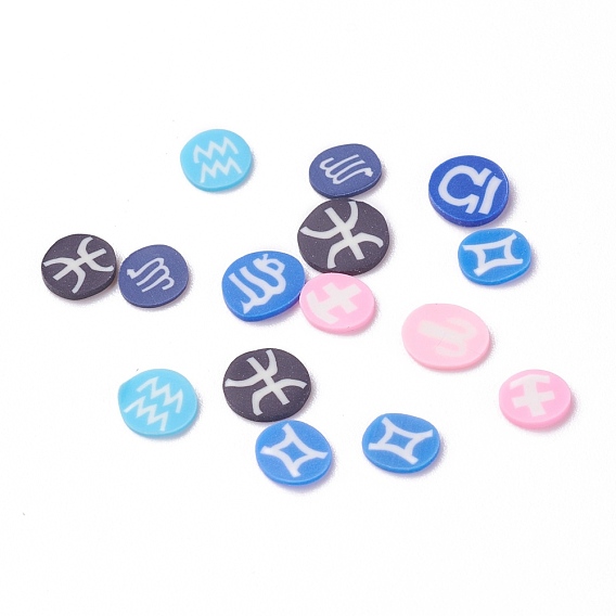 Handmade Polymer Clay Cabochons, Nail Art Studs, Nail Art Decoration Accessories, Flat Round with Constellation