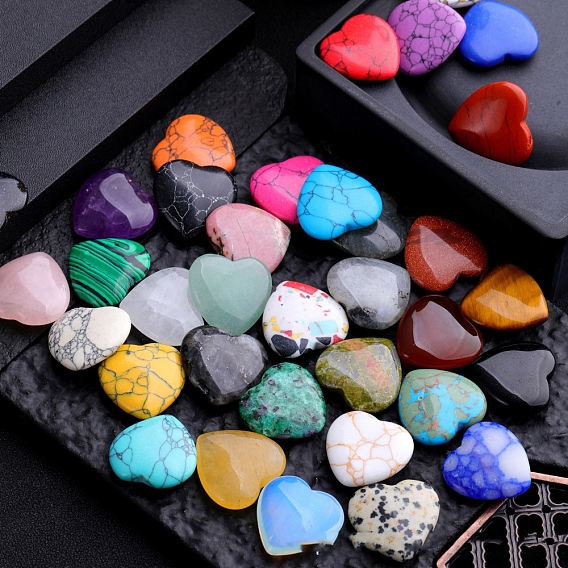Gemstone Love Heart Stone, Pocket Palm Stone for Reiki Balancing, Home Display Decorations