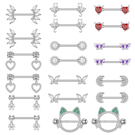 304 Кольца для сосков из нержавеющей стали с кубическим цирконием, цвет нержавеющей стали