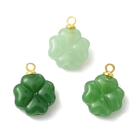 Имитация нефрита стеклянные подвески, подвески в виде четырехлистного клевера, с латунными штифтовыми скобами
