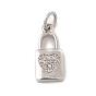 Brass Micro Pave Clear Cubic Zirconia Pendants, with Open Jump Rings, Lock Charms with Heart Pattern