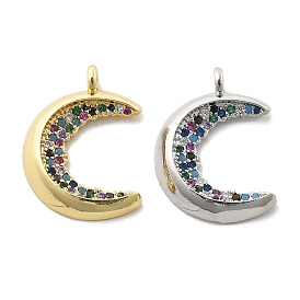 Латунные микро-паве красочные кубические циркониевые подвески, луна, стойки покрытие, долговечный, без свинца и без кадмия