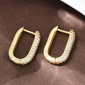 Овальная латунная серьга-кольцо с микропаве из прозрачного кубического циркония, стойки покрытие, долговечный, без кадмия и без свинца