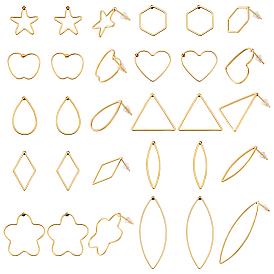 40шт 10 стили латунные полые геометрические серьги-гвоздики, 40 гайки ушные пластиковые, капля, треугольник, шестиугольник, ромб, звезда и цветок