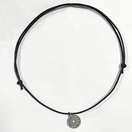 Waxed Cotton Thread Cords Necklaces, with 201 Stainless Steel Flat Round with Constellation Pendants
