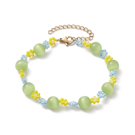 Bracelets de perles rondes oeil de chat, bracelets de perles de rocaille en verre de fleur pour les femmes