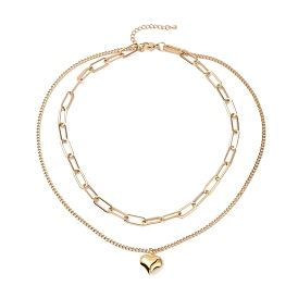 304 многослойное ожерелье из двойных цепочек из нержавеющей стали с подвеской в виде сердца для женщин