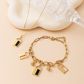 201 Браслеты и ожерелья из нержавеющей стали со стразами и подвесками в виде замка для женщин