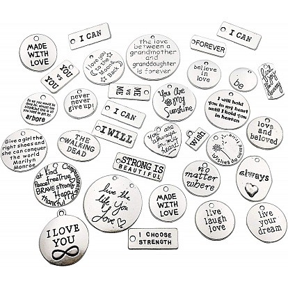 SUNNYCLUE Tibetan Style Charms and Pendants, Mixed Shapes with Word