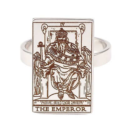 304 Stainless Steel Wide Band Rings, Tarot Card Ring, The Emperor IV Ring for Women