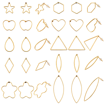40шт 10 стили латунные полые геометрические серьги-гвоздики, 40 гайки ушные пластиковые, капля, треугольник, шестиугольник, ромб, звезда и цветок