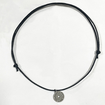 Waxed Cotton Thread Cords Necklaces, with 201 Stainless Steel Flat Round with Constellation Pendants