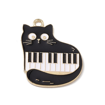 Music Theme Charm, Alloy Enamel Pendants, Cat, Golden