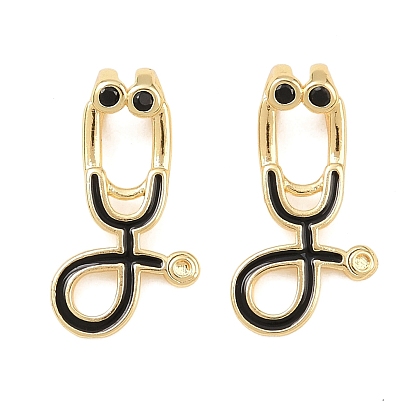 Латунные микро проложить кубического циркония подвески, стетоскоп, с эмалью, реальный 18 k позолоченный