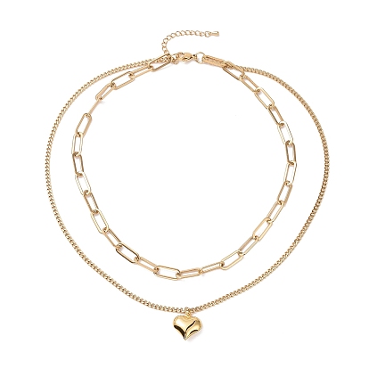 304 многослойное ожерелье из двойных цепочек из нержавеющей стали с подвеской в виде сердца для женщин