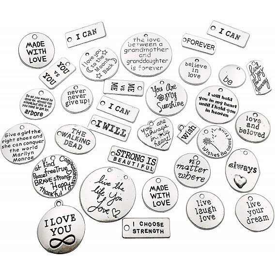 SUNNYCLUE Tibetan Style Charms and Pendants, Mixed Shapes with Word