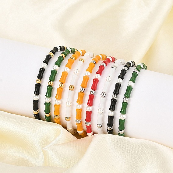 304 браслеты из нержавеющей стали с бусинами для женщин, колонка, с бусинами из стекла, стали и пластика, имитирующими жемчуг
