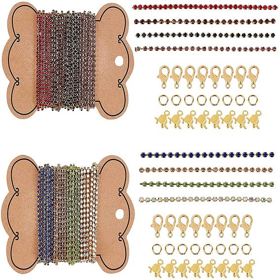 Набор для самостоятельного изготовления ювелирных изделий, в том числе цепочки из латуни со стразами и стразами, Цепочки со стразами в форме чашки , эко-латунные прыжковые кольца, Карабин-лобстер из цинкового сплава, концы медной цепи