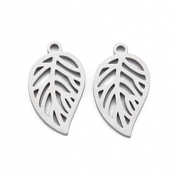 304 Stainless Steel Pendants, Laser Cut, Leaf
