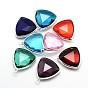Silver Color Plated Brass Glass Triangle Pendants, 22x19x6mm, Hole: 2mm
