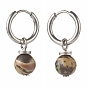 Gemstone Beads Earrings for Girl Women Gift, 202 Stainless Steel Huggie Hoop Earrings