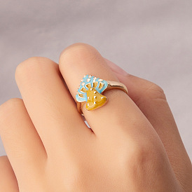 Enamel Mushroom Finger Ring, Golden Alloy Jewelry for Women