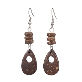 Teardrop Natural Coconut Dangle Earrings for Women, with 304 Stainless Steel Earring Hooks