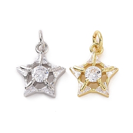 Rack Plating Brass Micro Pave Cubic Zirconia Charms, with Jump Ring, Long-Lasting Plated, Cadmium Free & Lead Free, Star Charm