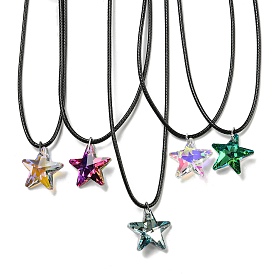 Waxed Cord Necklaces, with K9 Glass Pendant Necklaces, Star
