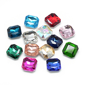 Pointed Back Glass Rhinestone Cabochons, Faceted, Octagon