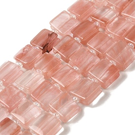 Cherry Quartz Glass Beads Strands, Square, with Seed Beads