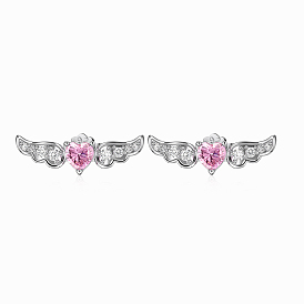 Wing Rhodium Plated 925 Sterling Silver Micro Pave Cubic Zirconia Stud Earrings for Women