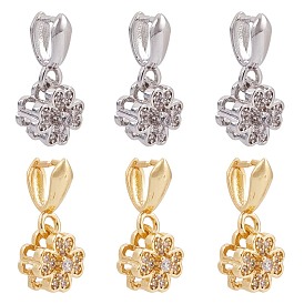 Brass Micro Pave Cubic Zirconia Pendant Pinch Bails, Clover, Clear