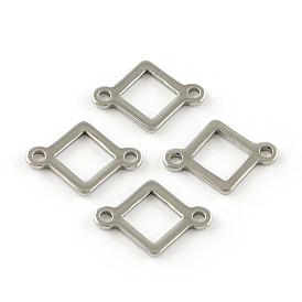 Smooth Surface 201 Stainless Steel Rhombus Links Connectors, 16x12x1mm, Hole: 1.5mm
