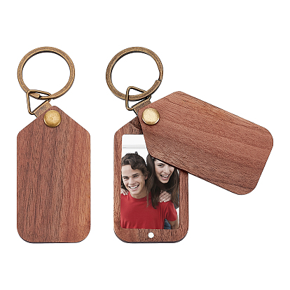 2Pcs Blank Wooden Keychain, Magnetic Arrow Key Chain Tags, Wood Photo Keychains for DIY Gift, with Iron Key Ring