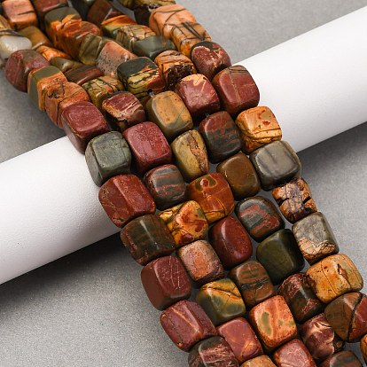 Нити бусин из натурального камня пикассо/полихромной яшмы, кубоид