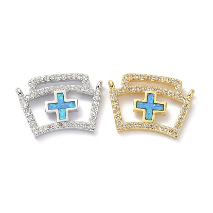 Eco-friendly Brass Micro Pave Clear Cubic Zirconia Pendants, with Synthetic Opal, Long-Lasting Plated, Medicine Chest